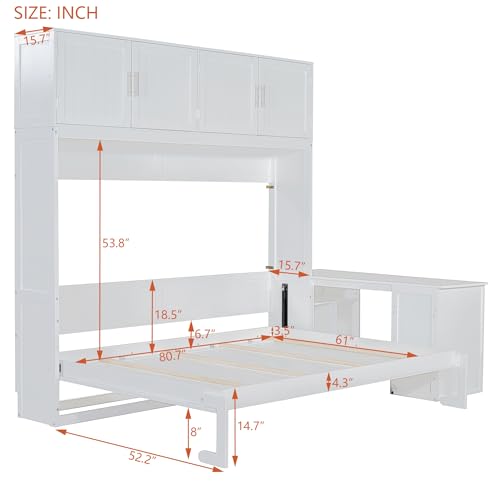 Queen Size Murphy Bed Wall Bed with Desk and Closet,Drawers and Shelves,for Small Spaces Studio Study Office Guest Room Use (Gray#Desk, Queen)