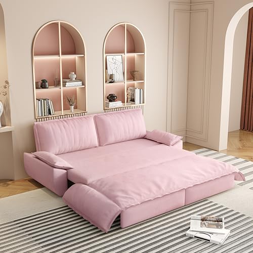 70.1" Futon Sofa Bed Queen Size, Pull Out Bed, 3-in-1 Convertible Sleeper Sofa with 2 Soft Pillows, Modern Velvet Futon Couch for Living Room