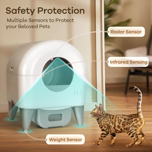 Self Cleaning Litter Box,95L Automatic Cat Litter Box Self Cleaning Large Capacity for Multiple Cats, App-Controlled with Safety Sensors
