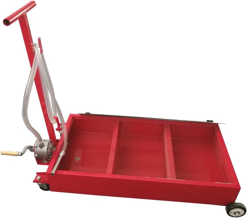 MTFY Portable 20 Gallon Oil Drain Pan with Pump,Truck Car Oil Drain Pan Low Profile with 8' Hose, Red