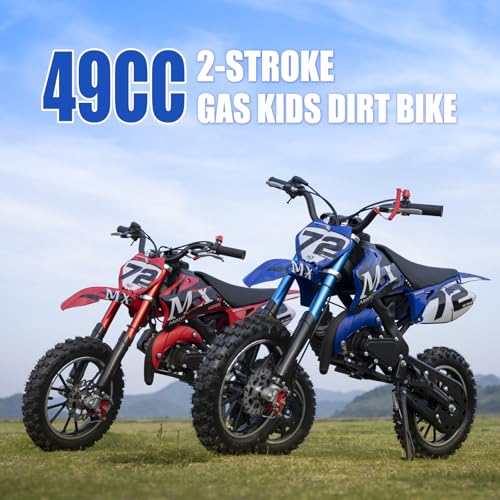Kids Off-Road Dirt Bike 49CC 2-Stroke Gas Powered Mini Motorcycle with Front & Rear Disc Brakes, Easy Pull Start, 30 MPH Max Speed, 220 LBS Capacity