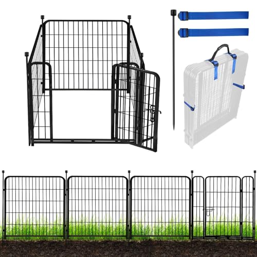 ADAVIN Tall Garden Fence with Gate, 48 in(H) 8 Panels Heavy Duty Iron Metal Animal Barrier Fence, Indoor Dog Playpen, Temporary Fencing