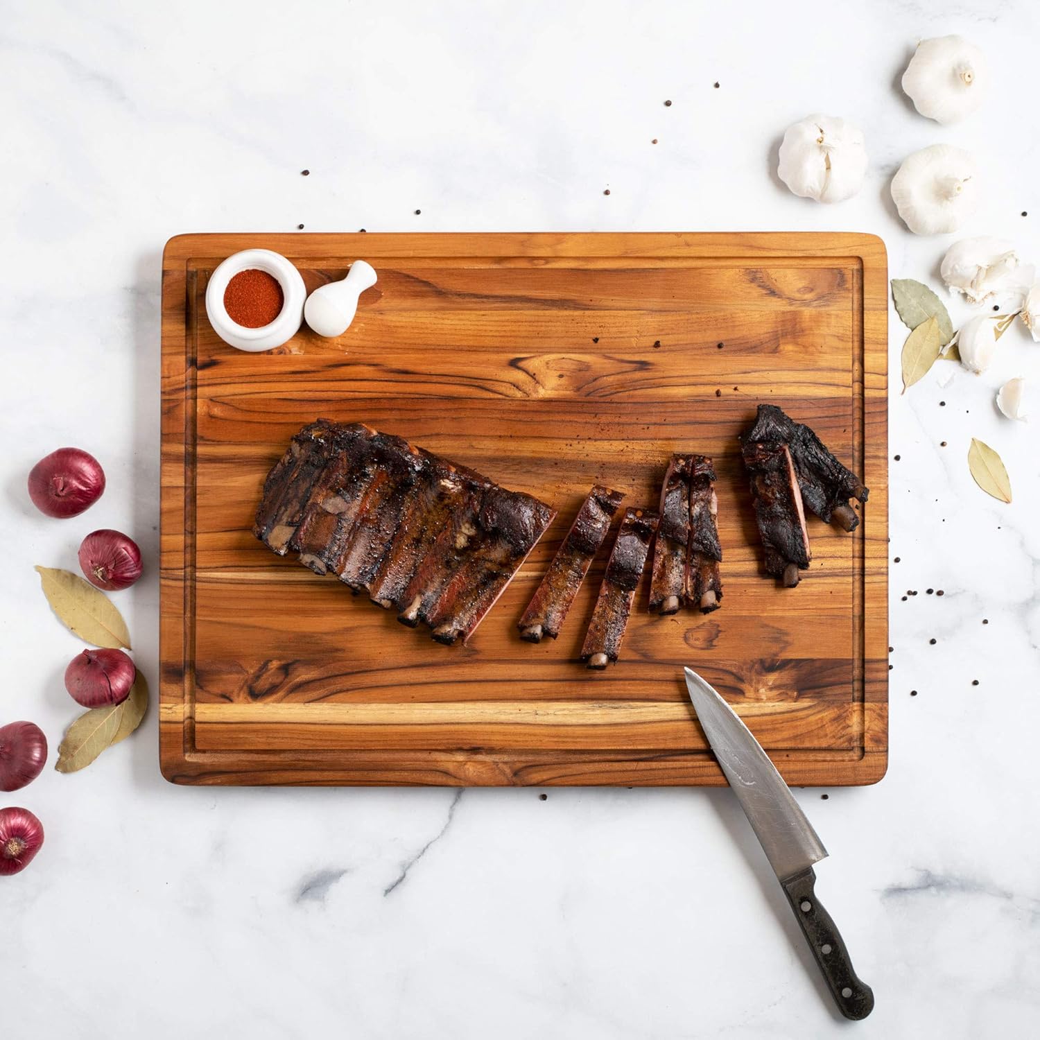 Terra Teak Large Wooden Cutting Board with Juice Groove, 24 x 18 x 1.5 Inch, Brazilian Teak Wood