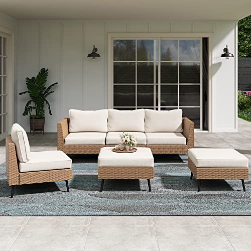 LAUSAINT HOME Outdoor Patio Furniture, 8 Piece Outdoor Sectional Sofa PE Rattan Wicker Patio Conversation Sets