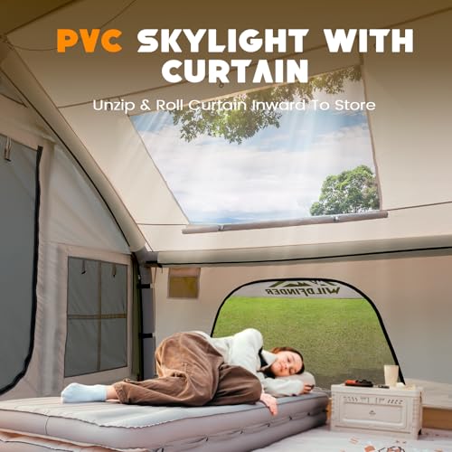 Inflatable Tent with Skylight, Quick Setup Blow Up Tents with Pump, Hot Tent with Stove Jack, Waterproof Oxford Inflatable House for Camping