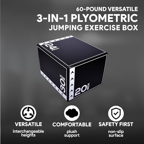 BalanceFrom 3 in 1 20 x 24 x 30 Inch or 20 x 24 x 16 Inch Foam Plyometric Box Jumping Exercise Jumping Trainer, 16-Pound or 60-Pound