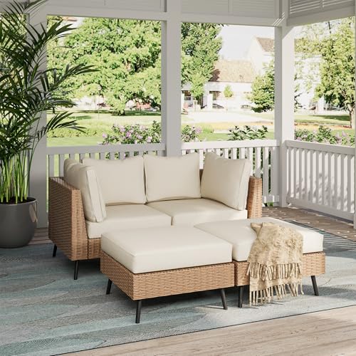 LAUSAINT HOME Outdoor Patio Furniture, 8 Piece Outdoor Sectional Sofa PE Rattan Wicker Patio Conversation Sets