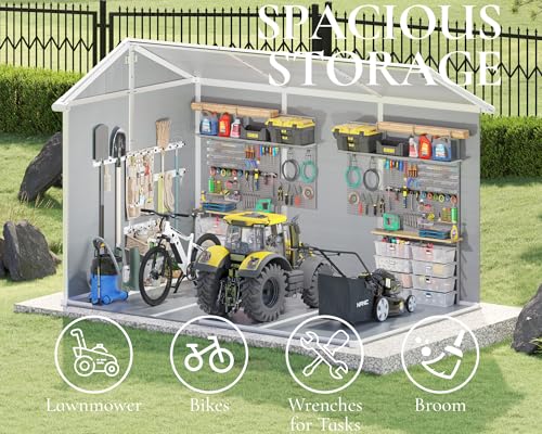 10.5x7.6x7.5 ft Outdoor Resin Storage Shed with Floor, Windows & Air Vents, Large Waterproof Tool Shed for Garden, Backyard, Lawn Equipment & Bikes