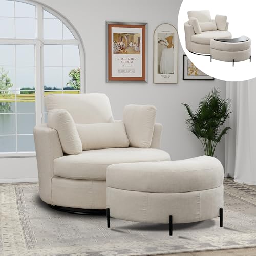 Chifee & Vingol 42.2" Oversized Swivel Accent Chair Round Barrel Chair,Chenille,Beige
