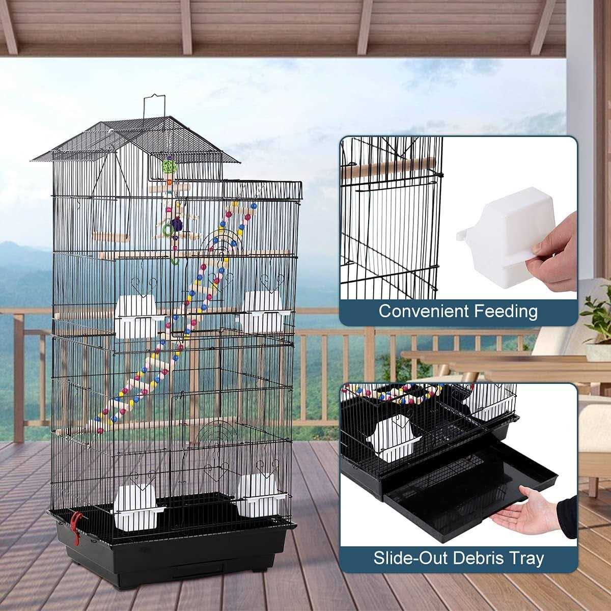 Dkeli 39 Inch Big Bird Cage Study Parakeet Cage Aviary with Accessories Roof Top Flight Parrot Cage with Ladder and Swing Jaulas para Pajaros for