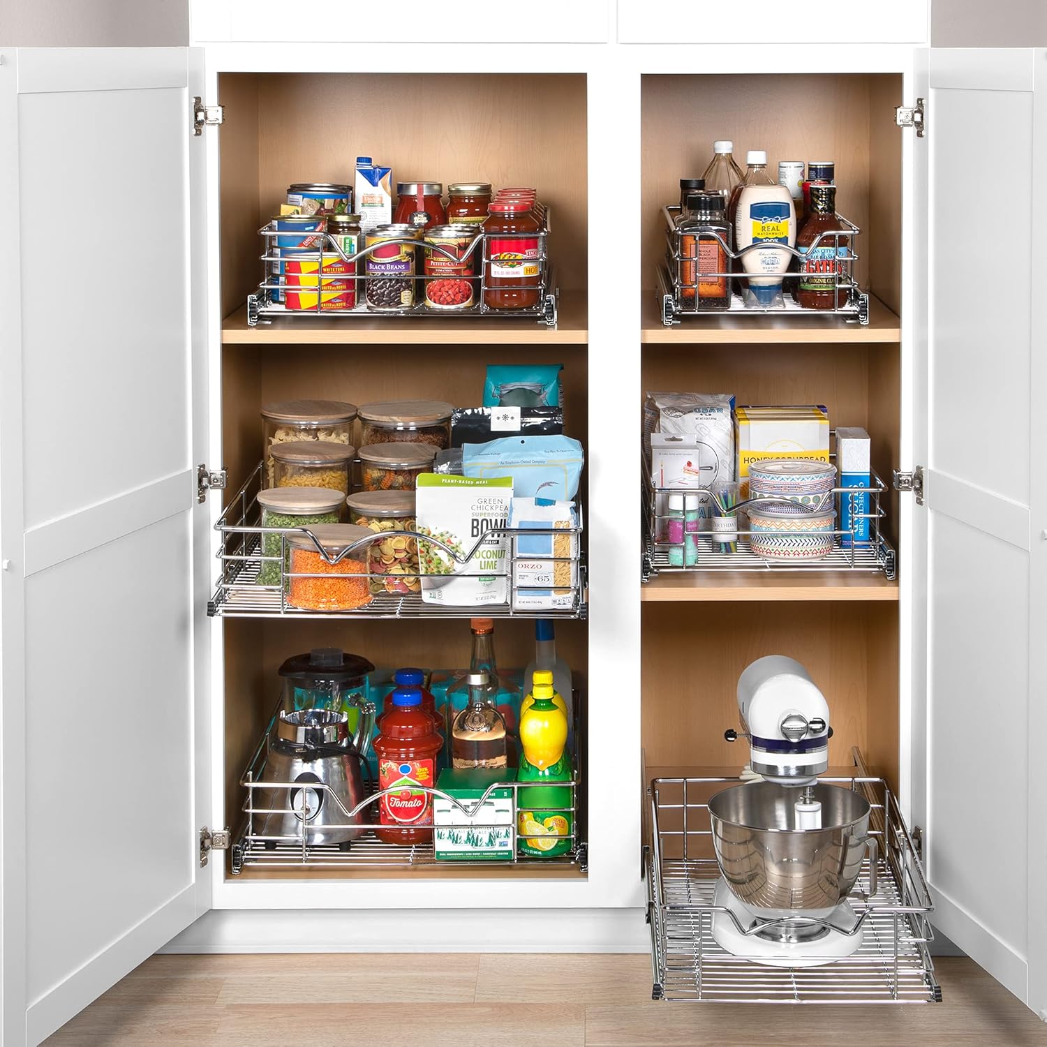 Heavy Duty Pantry Pull Out Cabinet Organizer Basket 5” High –5 Year Limited Warranty- Slide Out Drawer Shelf for Pots, Pans, Cans, jars, Canisters
