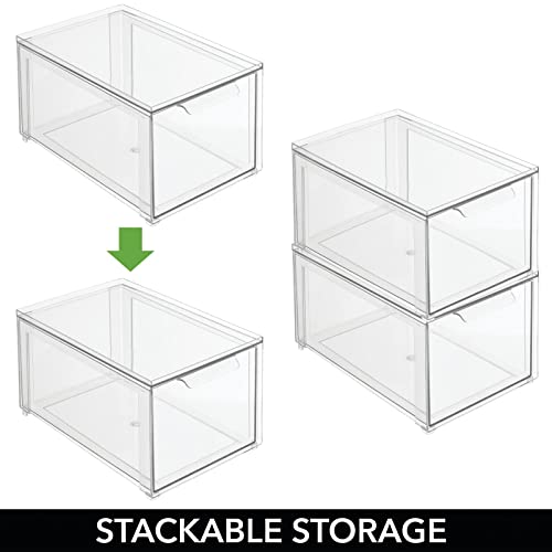 mDesign Plastic Stackable Closet Storage Organizer Bins with Pull Out Drawer for Cabinet, Desk, Shelf, Cupboard, or Dresser Organization
