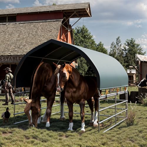 YOLENY Corral Shelter (Green, 12'x12'), Heavy Duty Round Style Canopy, Waterproof and UV Treated Universal Cover
