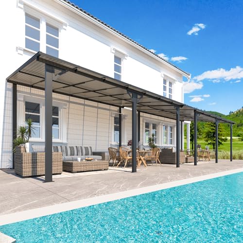 AECOJOY 10&rsquo; x 10&rsquo; Gazebo, Wall Mounted Gazebos Pergola on Clearance, Outdoor Patio Lean to Gazebo Awnings for Deck, Porch