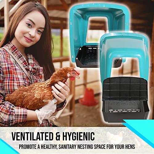 Nesting Boxes for Chicken Coops | Roll Away Hen House for Laying Eggs | Durable Plastic Chick Brooder Box with Perch & Pull Out Egg Tray for Poultry