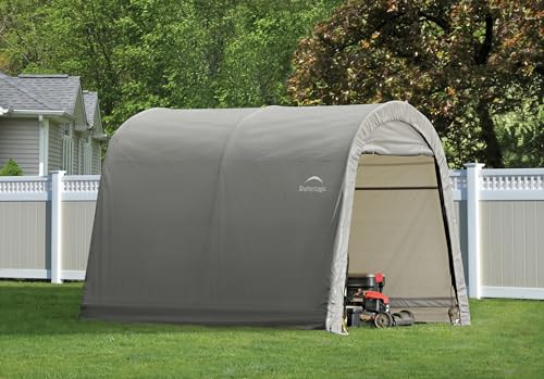 ShelterLogic 10' x 10' Shed-in-a-Box All Season Steel Metal Round Roof Outdoor Storage Shed with Waterproof Cover and Heavy Duty Reusable Auger