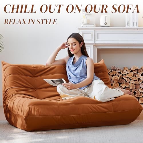 Bean Bag Chair for Adults - Suede & Microfiber Fireside Floor Chair, Comfortable Corner Lounge Sofa for Living Room, Bedroom, Office (3-Seater, Beige)