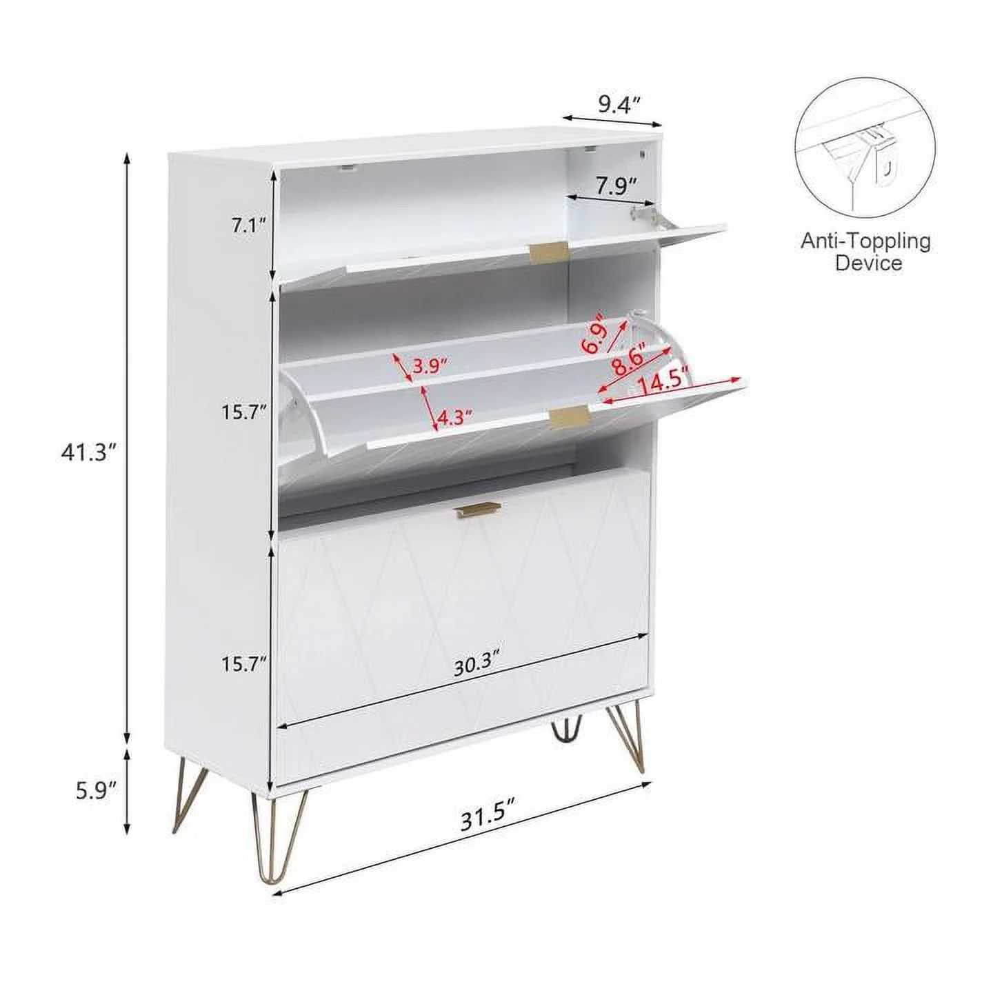 Eclife Entryway Furniture Shoe Cabinet Flip Down Drawers, Slim Tall Shoe Rack Storage Organizer, White, 32"W x 9"D x 47"H