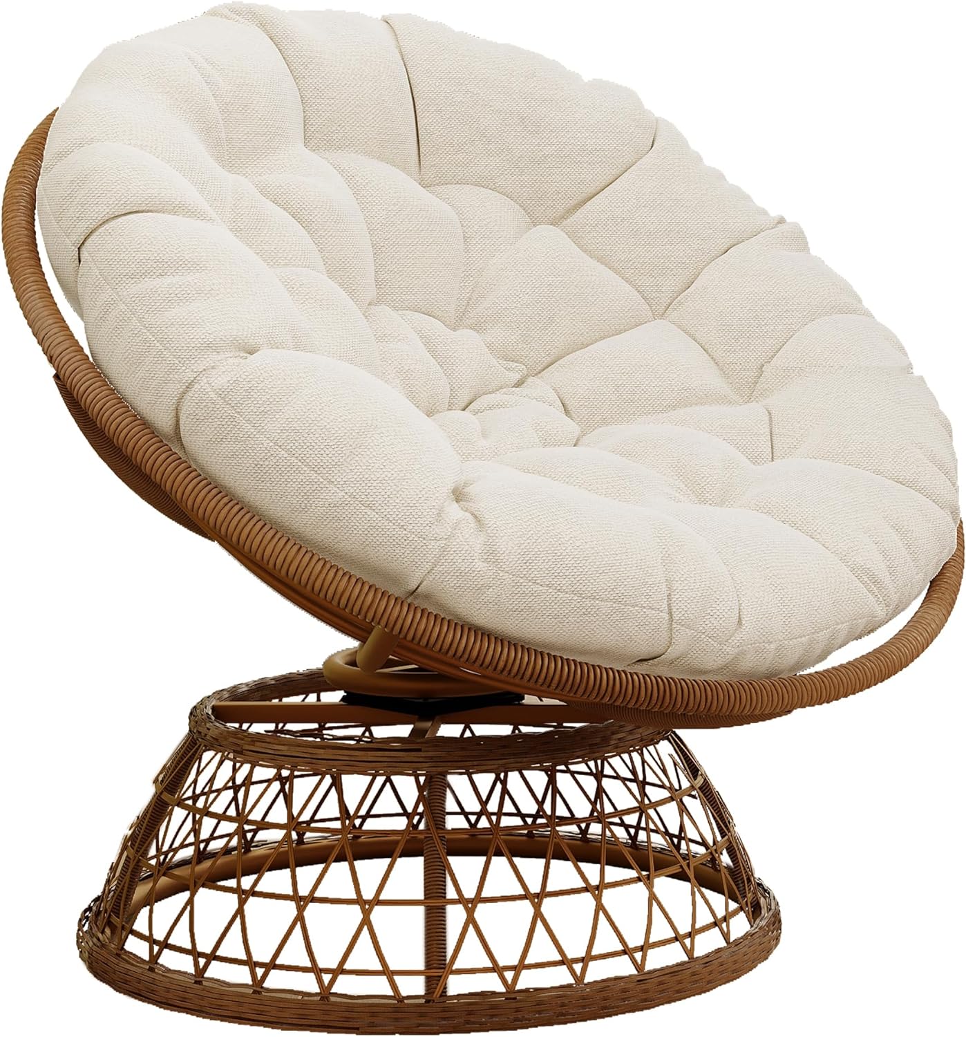 U-ToBe Papasan Chair with Cushion and 360°Swivel Base, 38" Wicker Papasan Lounge Chair with Cushion and Sturdy Frame, Large Saucer Chair, Lazy Chair