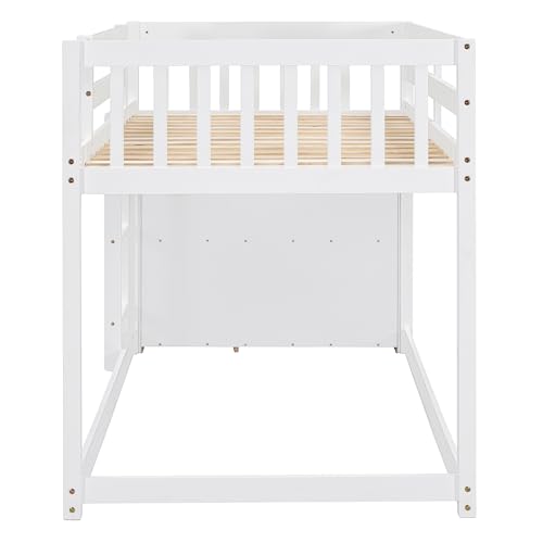 Ball & Cast Full Over Full Bunk Bed with Twin Size Trundle and Built in 4 Drawer,Wood Bunkbed w/Storage Ladder & Slat Support