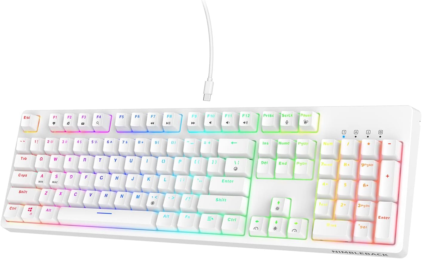 LTC NB1041 Nimbleback Wired Mechanical Keyboard, Hot-Swappable 104Keys RGB Backlit Gaming Keyboard, Red Switch/White