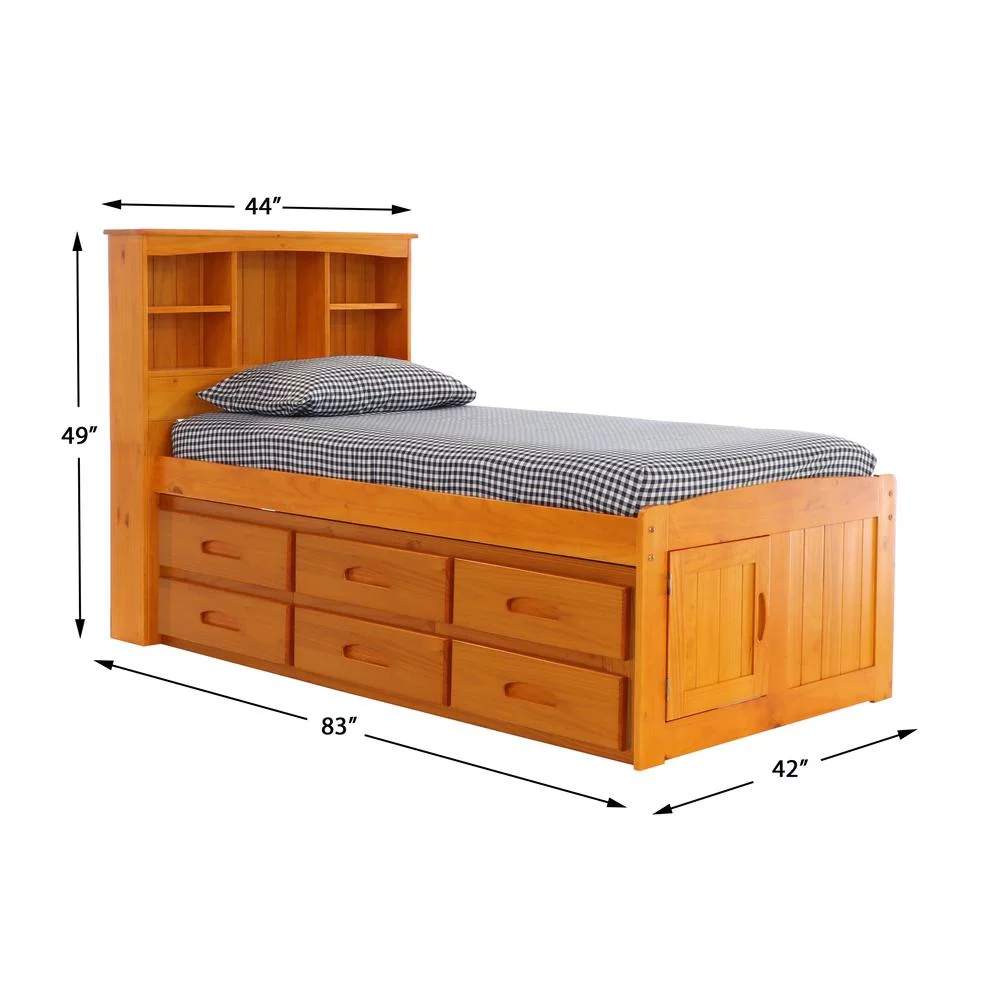 OS Home and Office Furniture 82120K6-22 Captains Bookcase Bed in Warm Honey