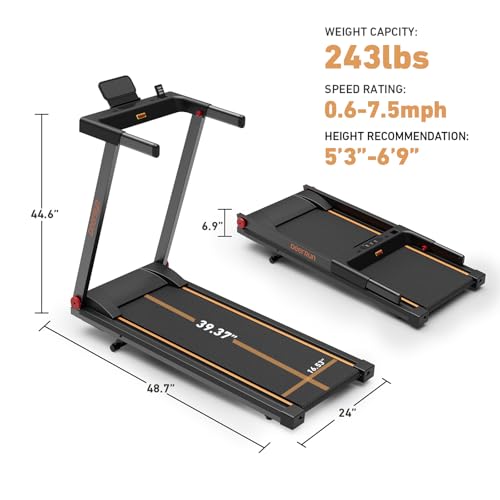 DeerRun Treadmills for Home with Incline and Handles, 3.5 HP Foldable Treadmill 350 LBS Weight Capacity for Small Spaces