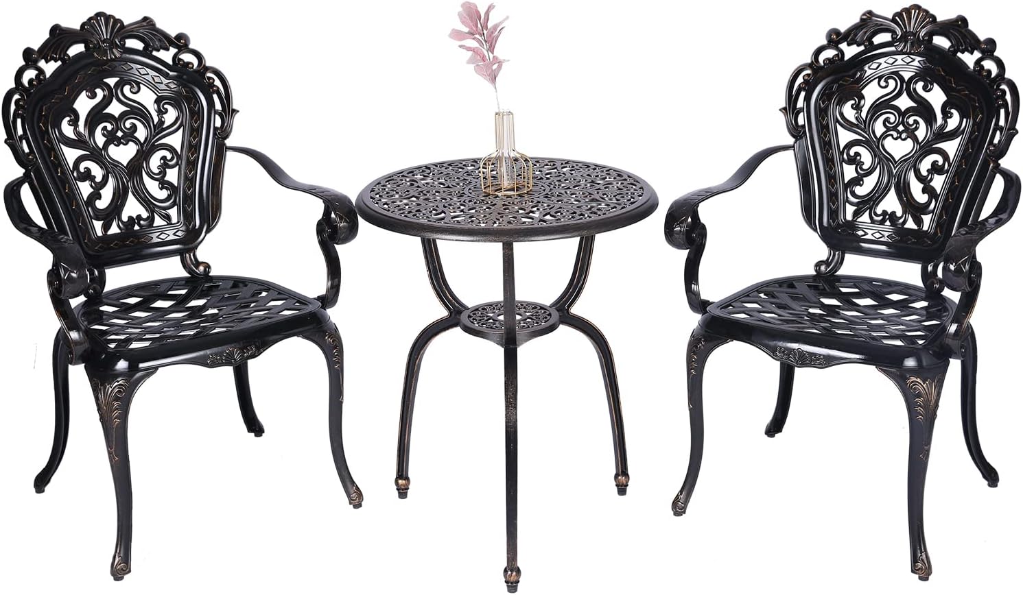 3-Piece Patio Bistro Furniture Set Cast-Aluminum Bistro Table Set for Lawn,Garden,Backyard (KD Set Copper)
