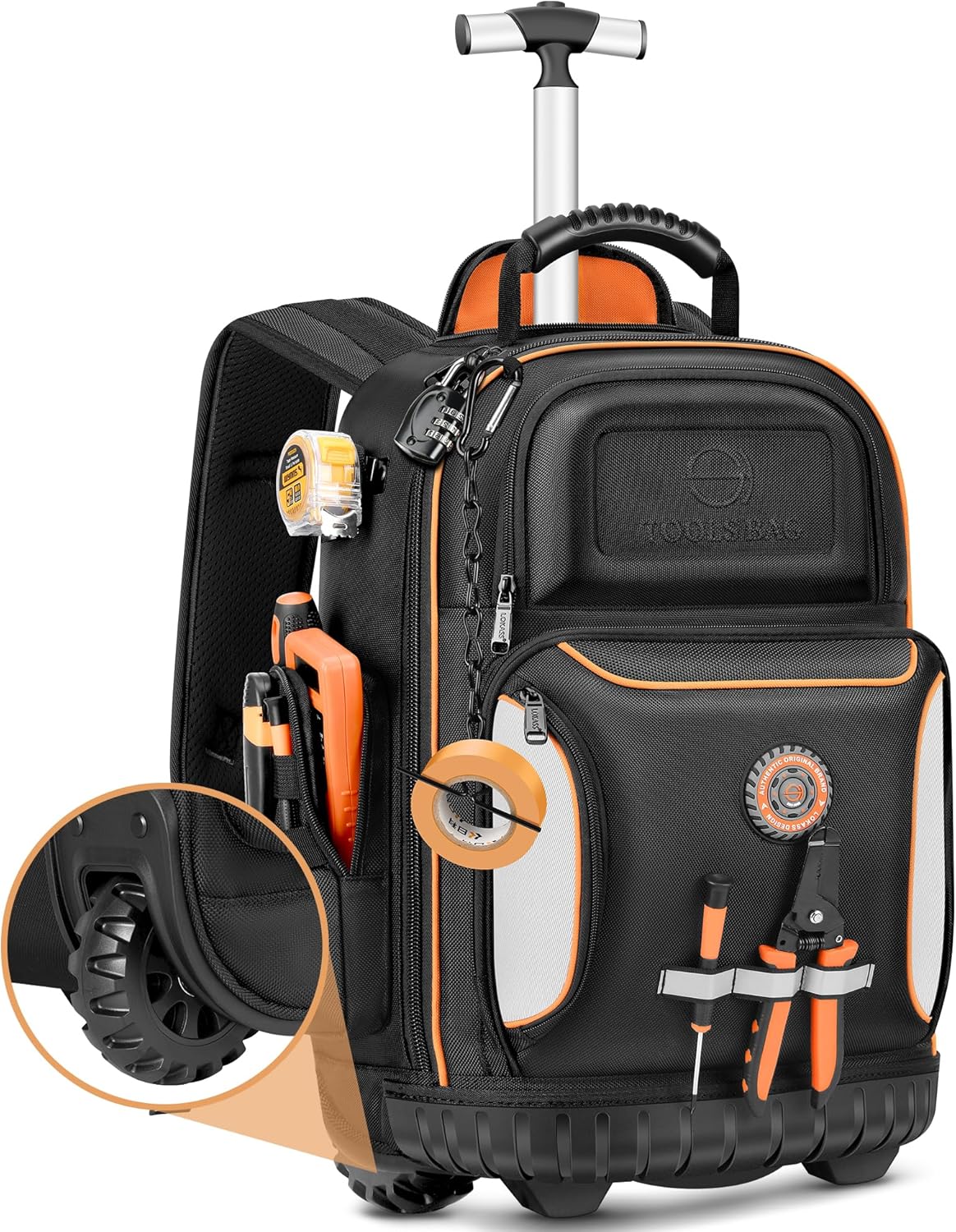 Backpack Tool Bag with Wheel, Rolling Tool Backpack for Electrician Heavy Duty Roller Tool Bag on Wheel for Construction Work
