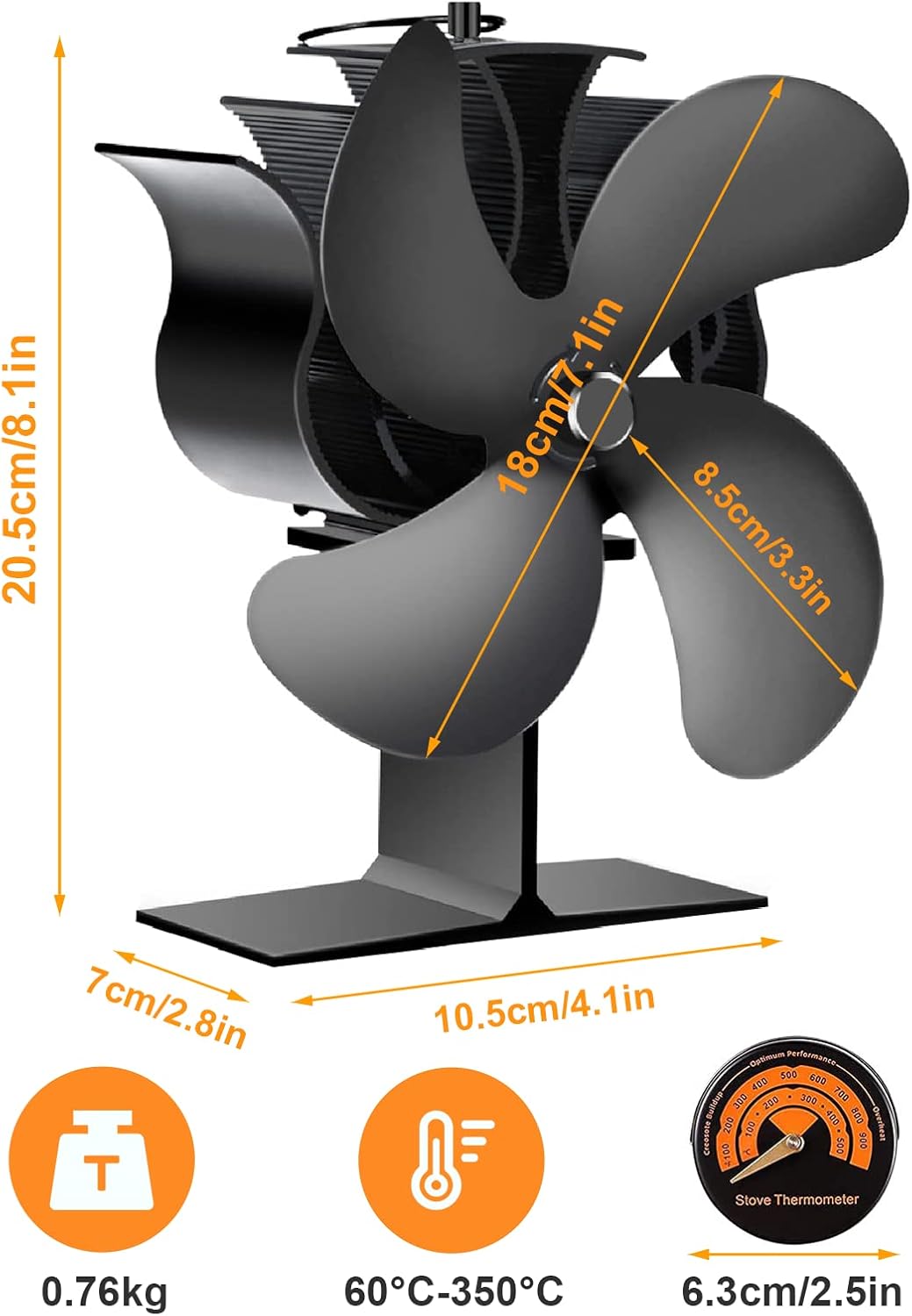 Heat Powered Stove Fan,4 Blades Heat Powered Wood stove Fan non-Electric ecofan for Home Circulating Warm Air Accessorie