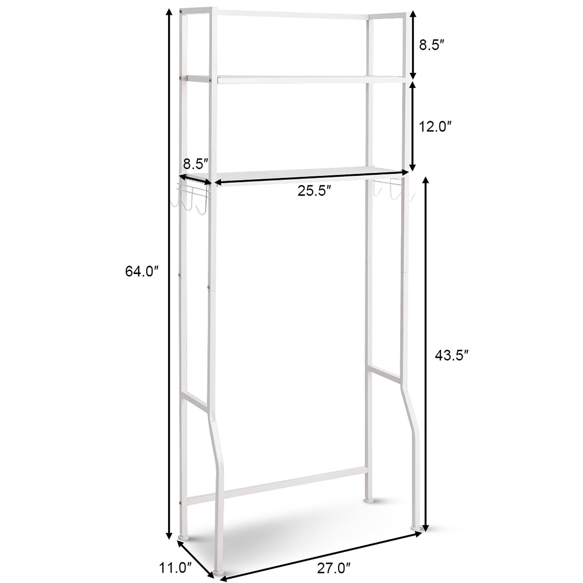 Over-the-Toilet Storage Bathroom Shelf with 2 Tier Rack - Oak Finish - White