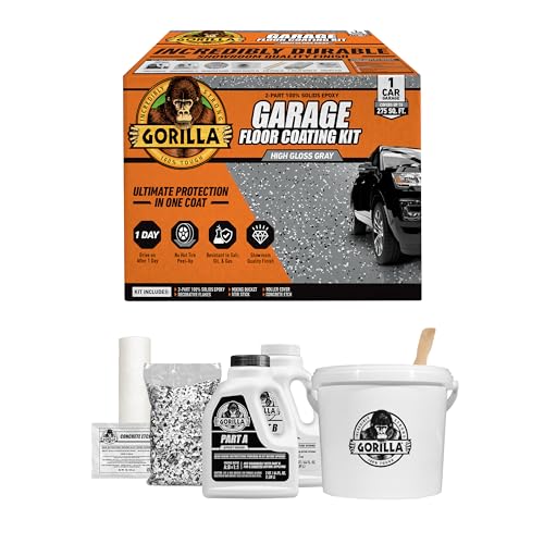 Gorilla Epoxy Garage Floor Coating (7 pc) Kit, 1-Car, Concrete Flooring, 100% Solids, Superior Adhesion, Incredibly Durable High Gloss Gray Finish