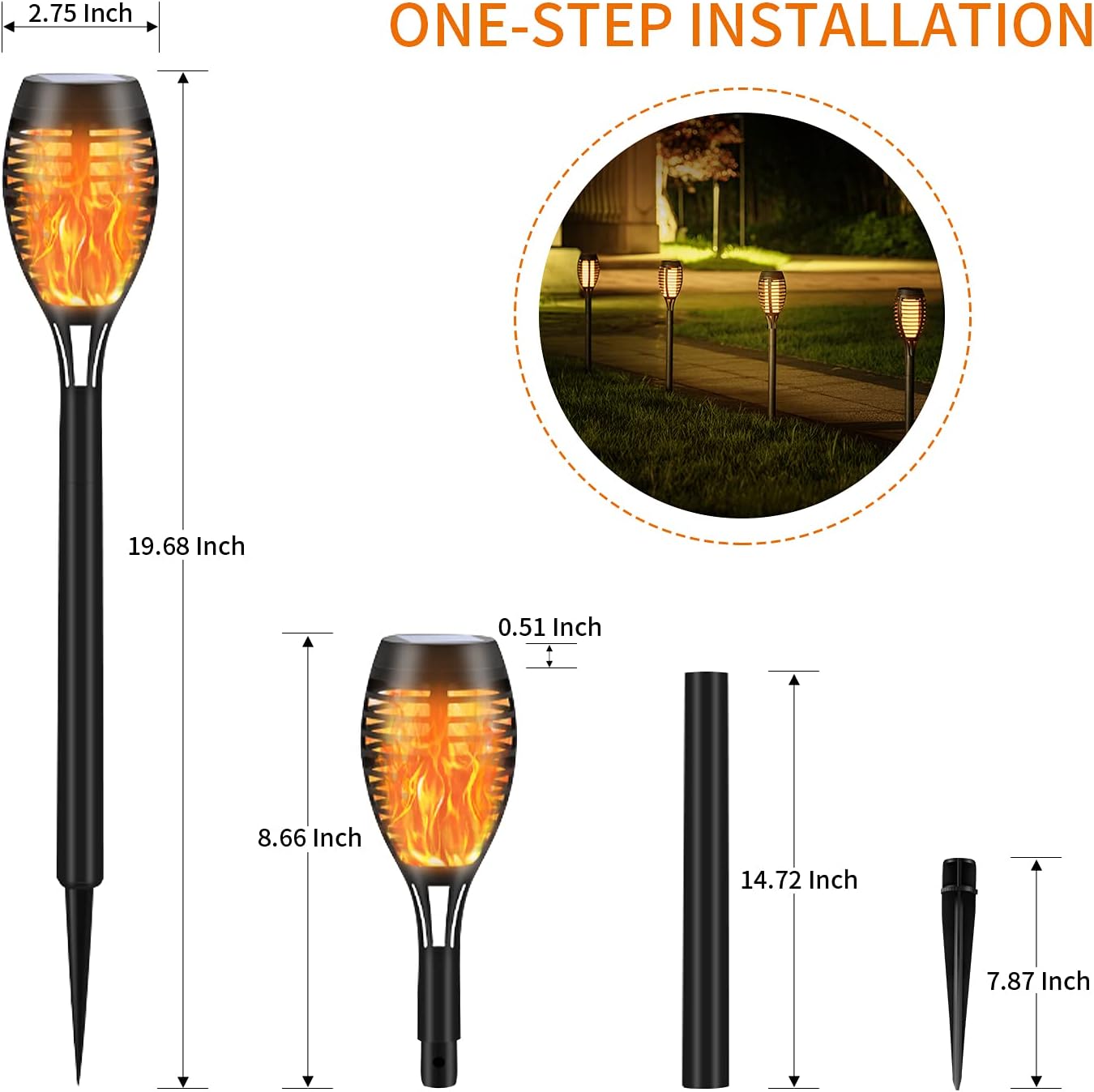 SOLATINO Solar Torch Light with Flickering Flame, 12 Pack Landscape Decoration Solar Torch Lights Halloween Christmas