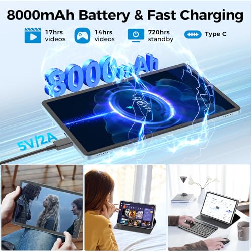 Android Tablet, 11 inch Android 15 Tablet with Keyboard, 24GB+128GB, 1TB Expand, 8000mAh, 5MP+13MP, 2.4G&5G WiFi, IPS Touch Screen, GMS Certified