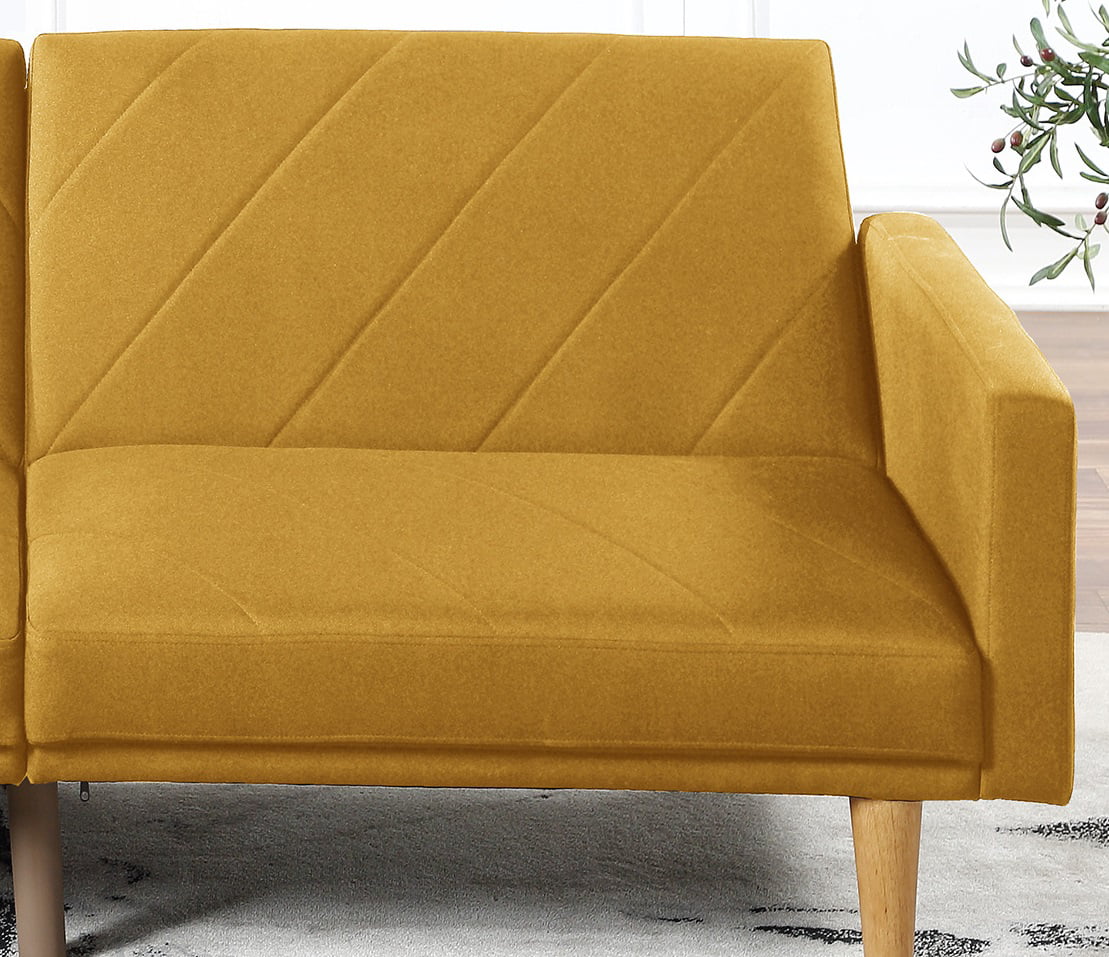 Modern Electric 1pc Convertible Sofa Couch Mustard Color Linen Like Fabric Cushion Clean Lines Wooden Legs Living Room