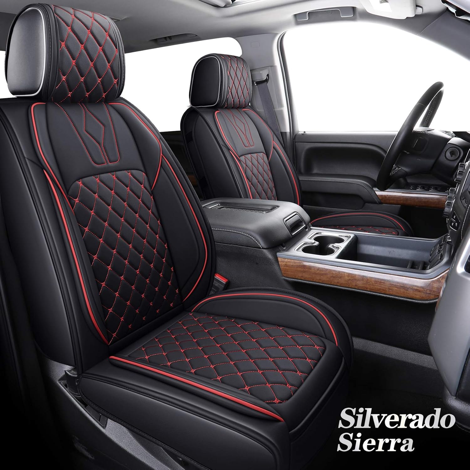 YIERTAI Chevy Chevrolet Silverado GMC Sierra Car Seat Covers Full Set with Waterproof Leather fit 2007-2022 1500 2500 3500 HD Crew Double Extended