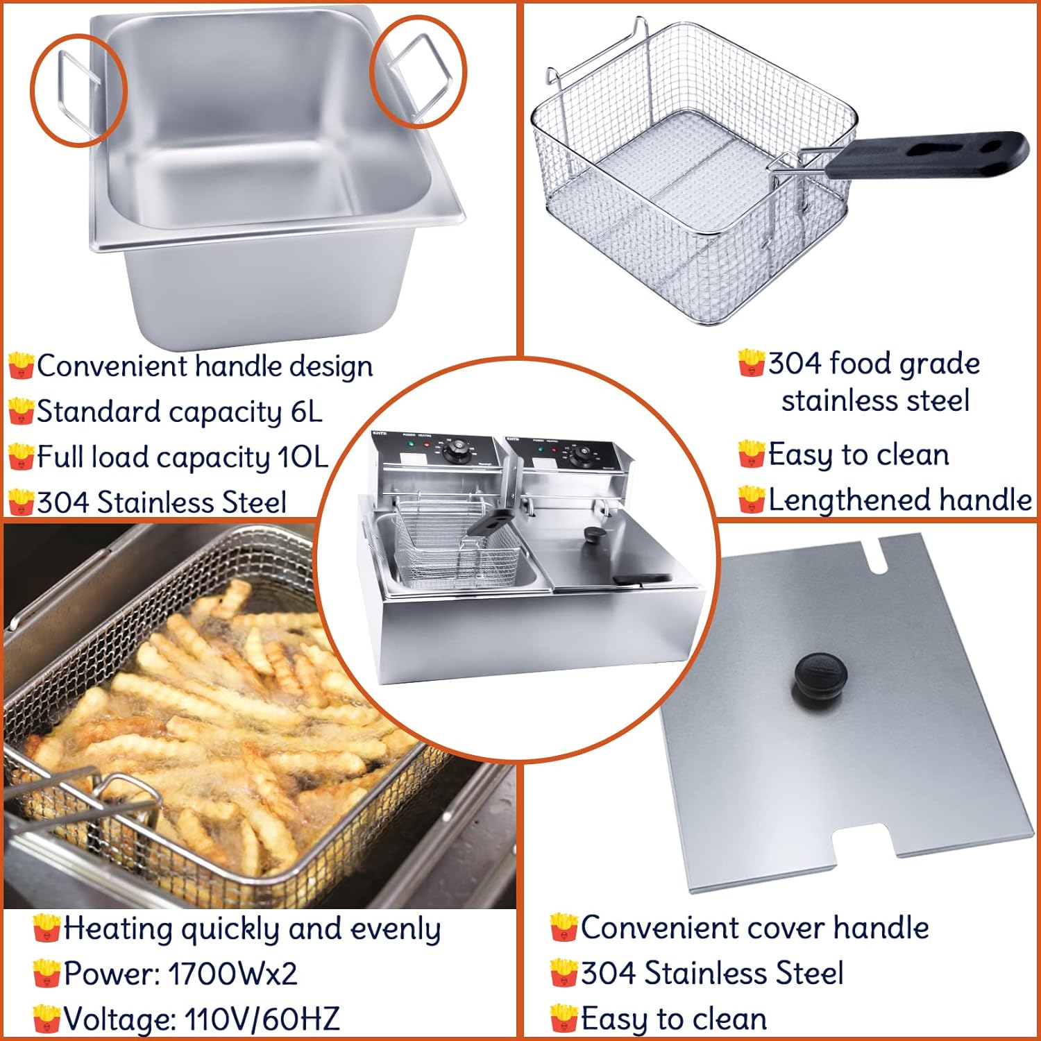 Commercial Deep Fryer with Basket, 3400W 12.7QT/12L