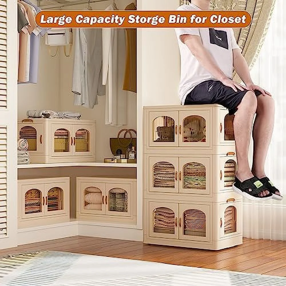 GVJMTKP 75 GAL Stackable  Bins with Lids for Closet Organizers Collapsible  Bins with Door and Wheels Trunk Car Folding  Containers Box for Bedroom