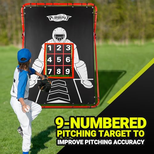 2 in 1 Baseball Rebouder Net and Pitching Net, Adjustable Pitch Back Baseball Rebounder with Strike Zone,Base Ball Bounce Back Net for Pitching
