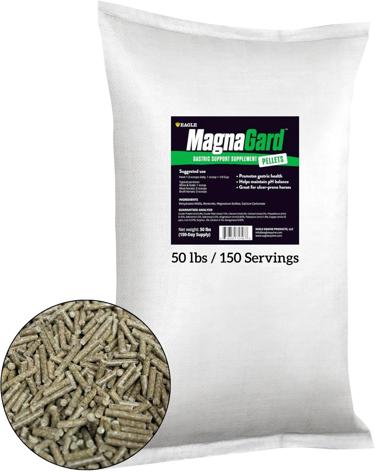 Pellet - 50 lbs, Gastric Support Supplement for Horses | Palatable Alfalfa Pellet with Calcium, Magnesium, and 50+ Trace Minerals | 150 Day Supply