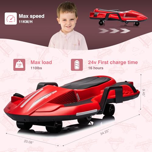 Dockey 24V Electric Ride On Toy for Kids Ages 6 & Up, High Power Drift Cart with Side Handlebars, Cool LED Lights & Music - Crazy Cart (White)