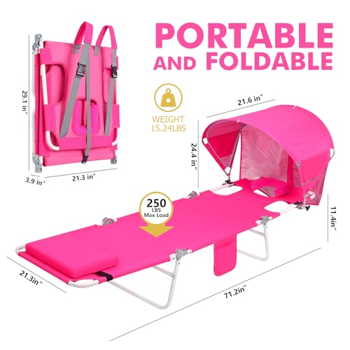 Backpack Beach Tanning Chair with Face Hole Sun Canopy Umbrella