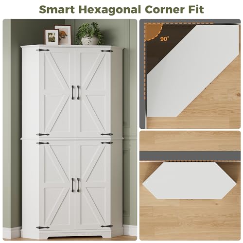 IRONCK Corner Cabinet, 72" Kitchen Pantry Cabinet, 6-Tier Farmhouse Pantry with 4 Adjustable Shelves, 240° Swivel Doors, 2 Doors Storage