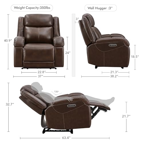 Watson & Whitely Genuine Leather Power Recliner Chairs for Adults, Wall Hugger RV Recliner with Power Headrest & Charging Ports