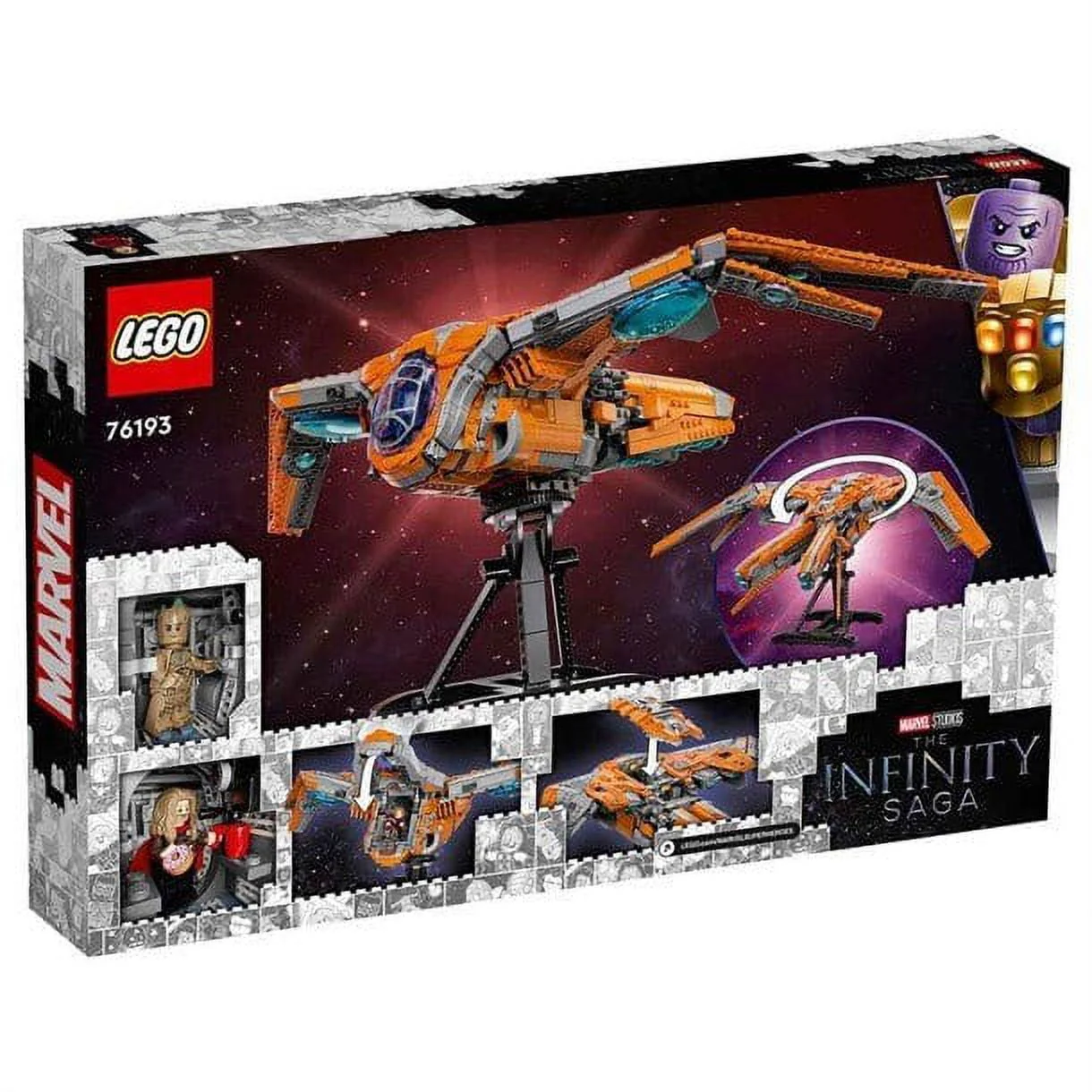 LEGO 76193 Marvel The Guardians' Ship Large Building Set, Avengers Spaceship Model with Thor & Star-Lord Minifigures