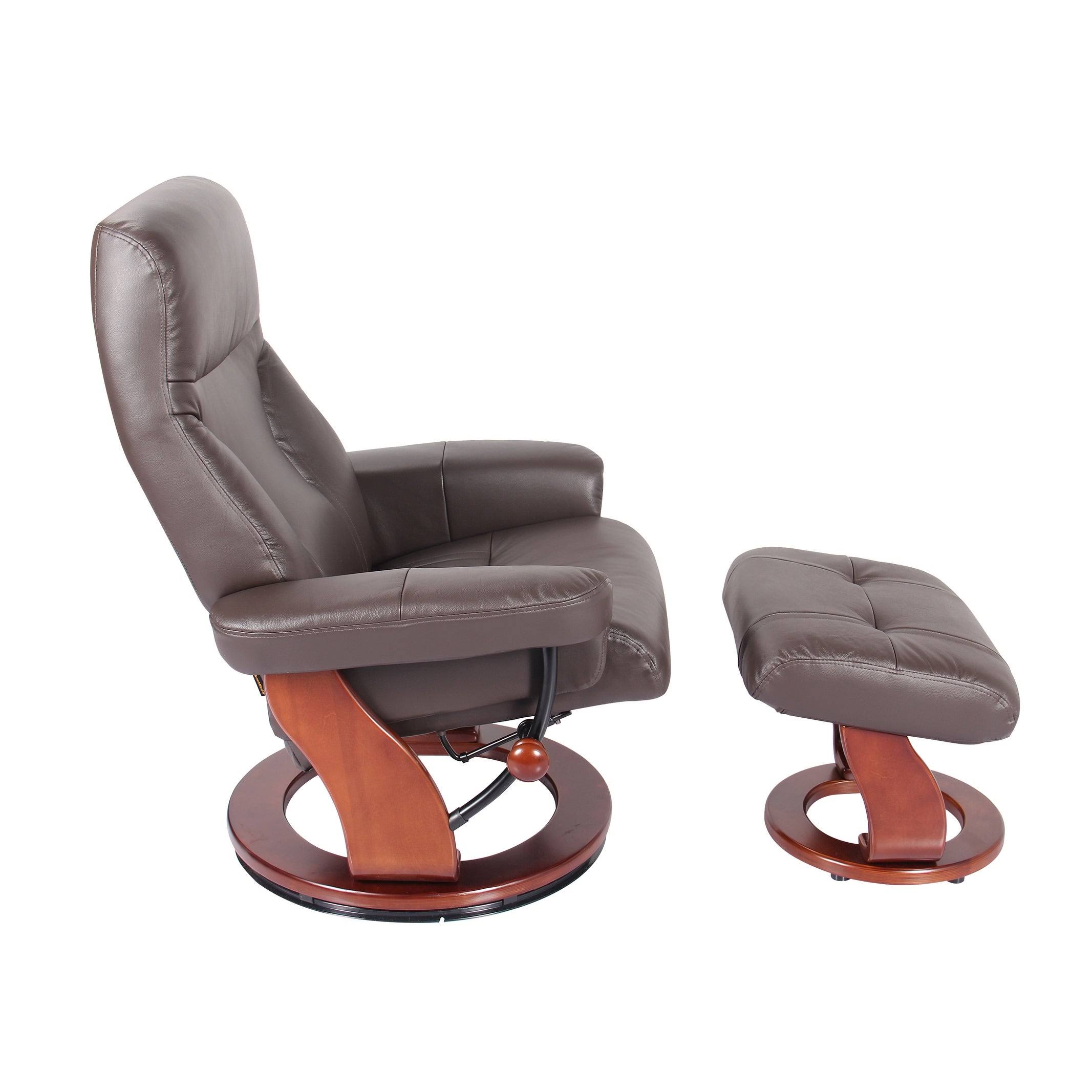 Almond Leather Recliner and Ottoman (Taupe)