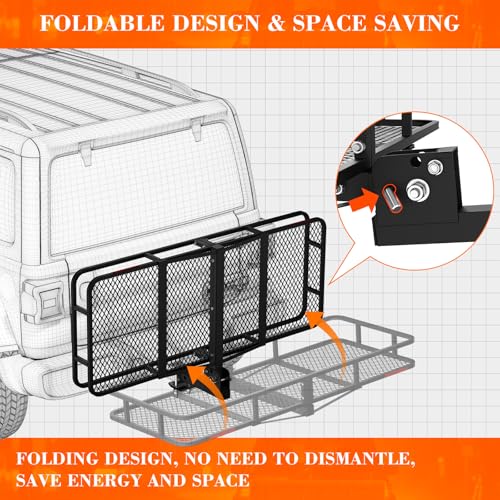 Hitch Cargo Carrier Basket Combo 60" x 24" x 6" 500 LBS Capacity Vehicle Baskets Fits 2" Receiver with 18.2 Cubic feet Cargo Bag, Hitch Stabilizer