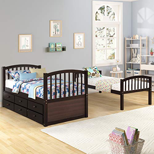Ball & Cast Full Over Full Bunk Bed with Twin Size Trundle and Built in 4 Drawer,Wood Bunkbed w/Storage Ladder & Slat Support