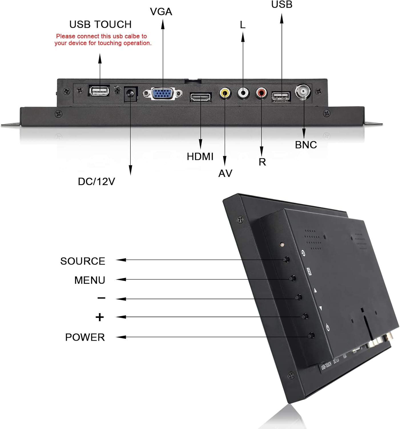 OSCY 12.1 Inch Touchscreen Monitor,1280x800 Small HD LCD Monitor with HDMI/VGA/BNC/AV/USB Input,Built in Speaker