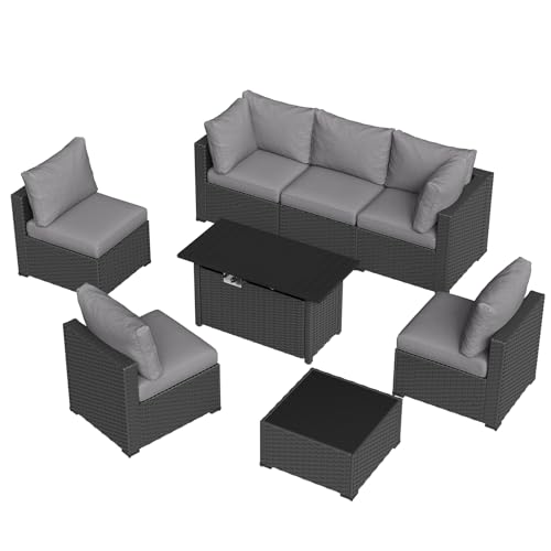 Aoxun 7 Piece Patio Furniture Set Wicker Rattan Patio Sectional Sofa Set Outdoor Seating Furniture with Thickened Cushion, Grey